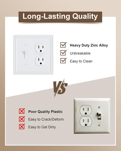 2-Pack Combo Toggle/Duplex Light Switch Cover Plate, Pure White Wall Outlet Cover Plate, Decorative