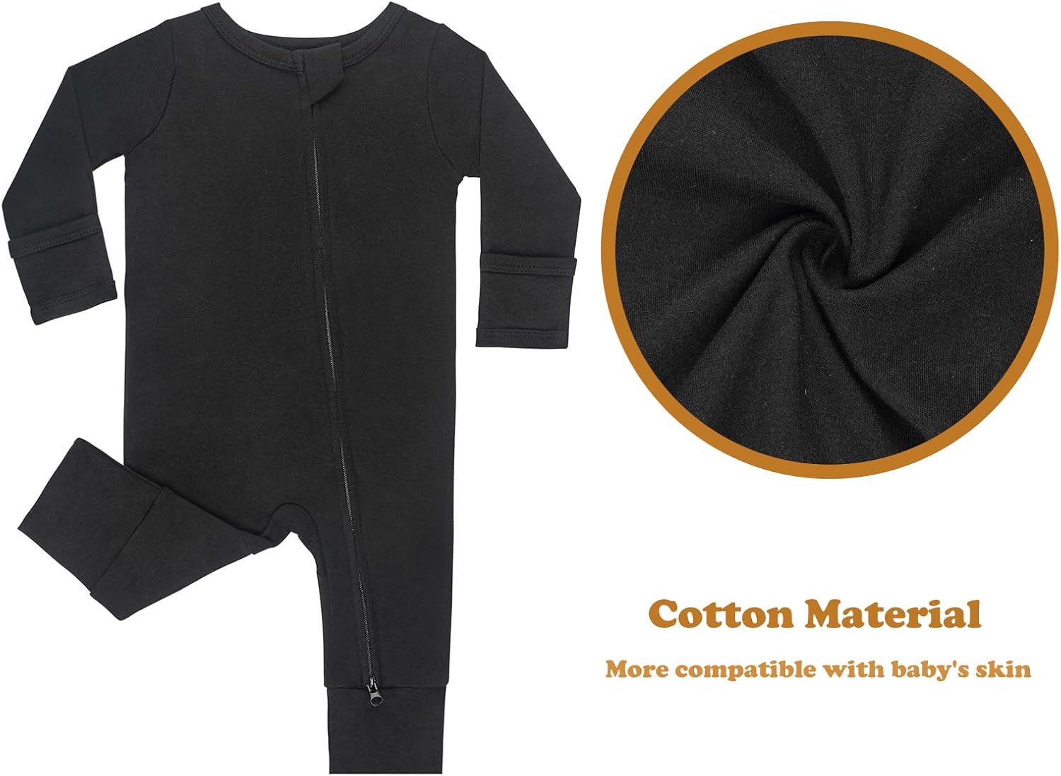 GUISBY Long Sleeve Cotton Pajamas Footless Baby Bodysuits with Zipper and Mittens 3-Pack for Boys
