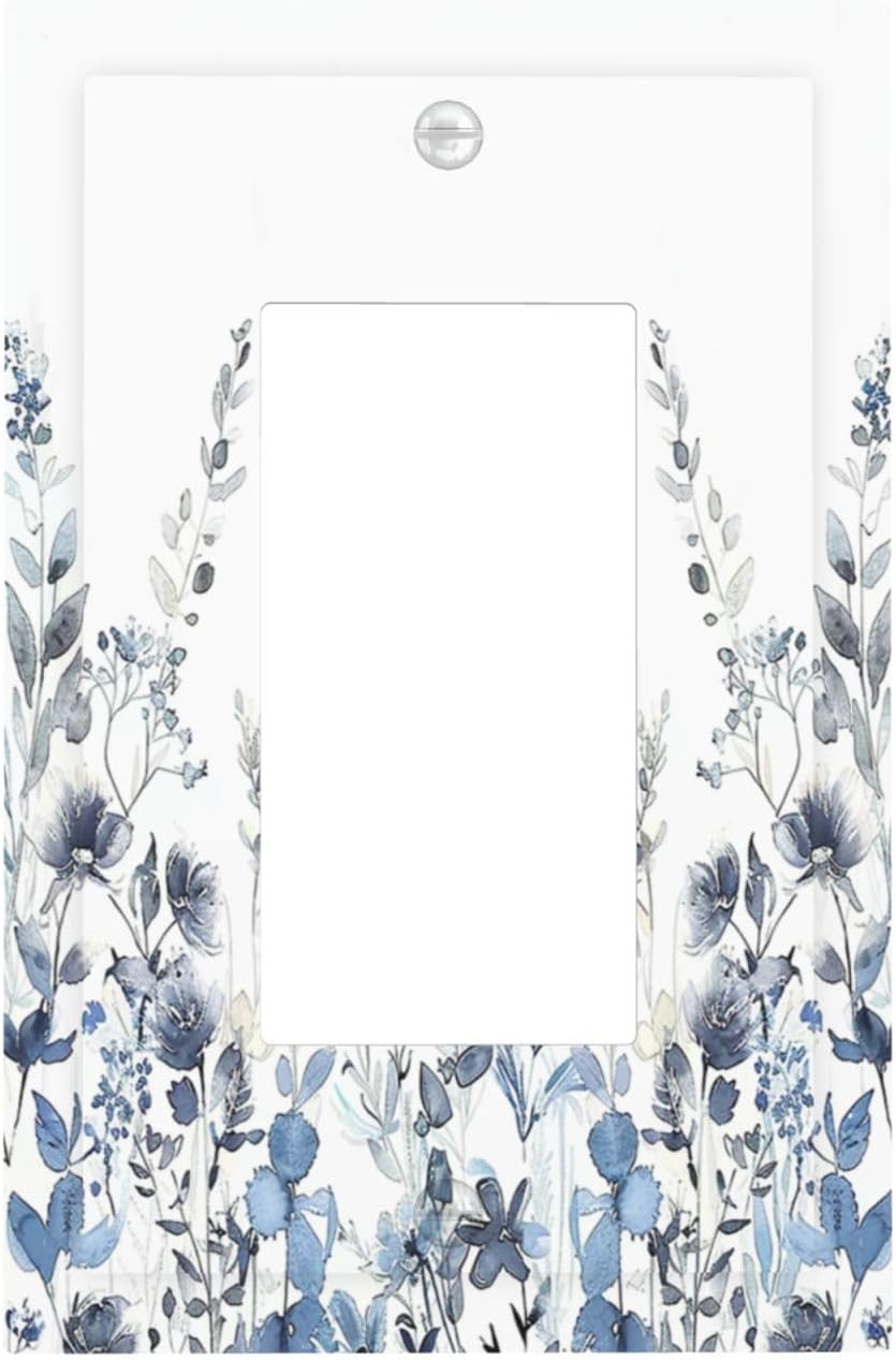 Decorative Outlet Covers Light Blue Watercolor Leaves Plant With Floral 1 Gang Single Rocker Light