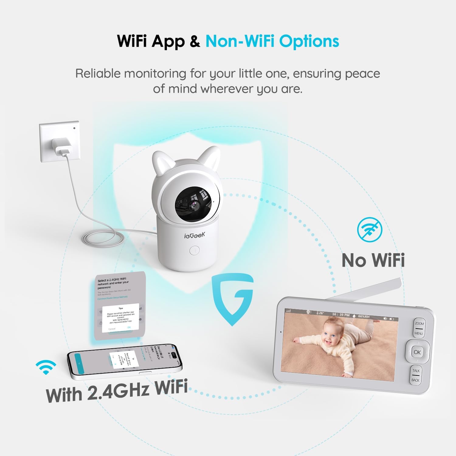 ieGeek 5" Split Screen Baby Monitor,HD Night Vision,2-Way Talk,Cry&Motion