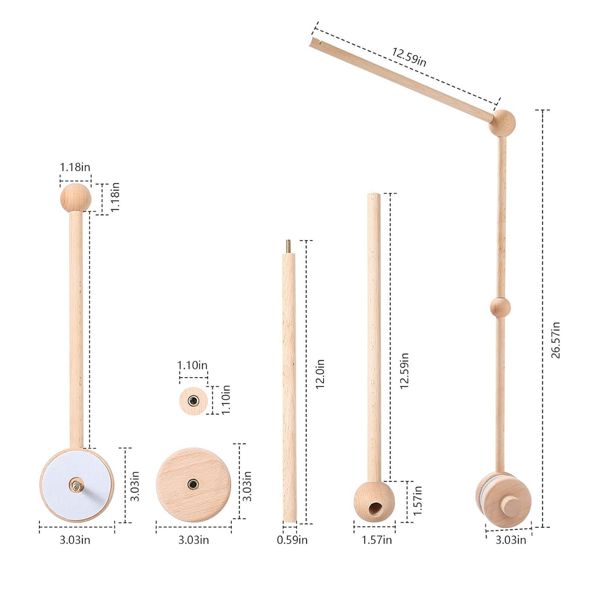 Baby Crib Mobile Arm Wooden Holder with Rotating Music Box Nursery Decor Attachment Safe Anti Slip