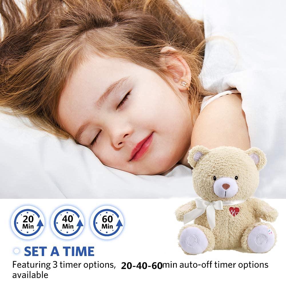 BEREST Sleeping Bear Baby Sleep Soother- Mom's Heartbeat White Noise Machine Infant Stuffed Animal