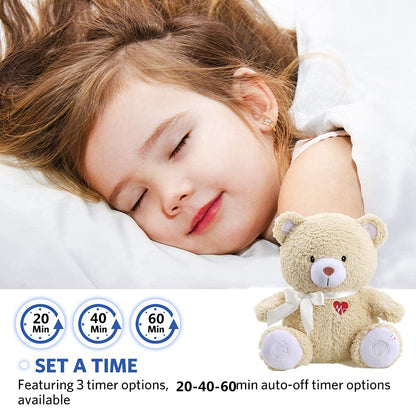 BEREST Sleeping Bear Baby Sleep Soother- Mom's Heartbeat White Noise Machine Infant Stuffed Animal