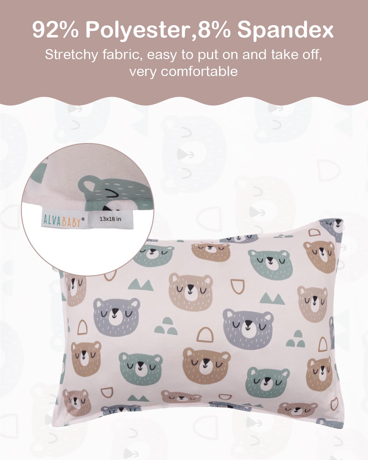 ALVABABY Toddler Pillowcases Stretchy Soft Kids Pillow Cover 2 Pack Fit 13"x 18" or 12"x16"