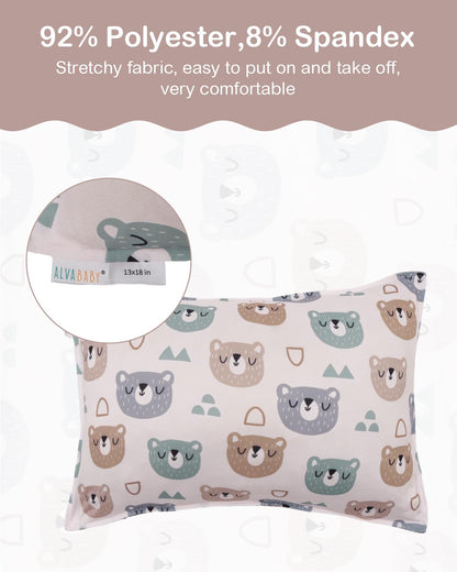 ALVABABY Toddler Pillowcases Stretchy Soft Kids Pillow Cover 2 Pack Fit 13"x 18" or 12"x16"