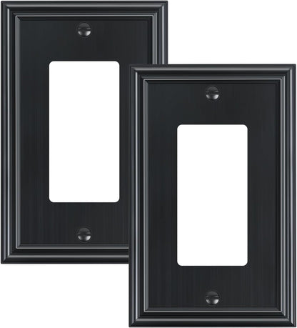 2-Pack Decorator Outlet Cover Plate, Black Decorative Switch Plates and Outlet Covers, Durable Zinc