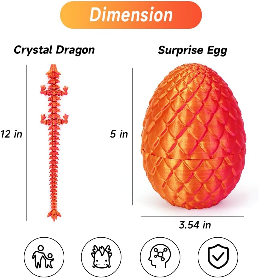 3D Printed Dragon Egg, Mystery Crystal Dragon Egg Fidget Toys Surprise, Articulated Crystal Dragon