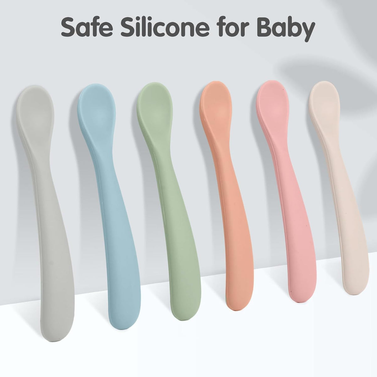 6 Pack Silicone Baby Spoons, Baby Spoons Self Feeding 6 Months+, BPA Free, Soft Tip Baby Utensils