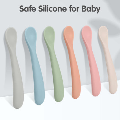6 Pack Silicone Baby Spoons, Baby Spoons Self Feeding 6 Months+, BPA Free, Soft Tip Baby Utensils