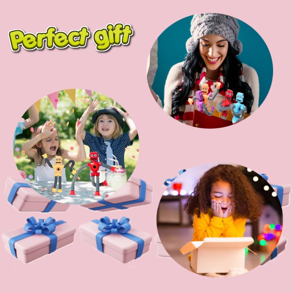 24PCS Telescopic Suction Cup Robot Toy,pop Tubes,Toys for Kids,Toddler Travel Toys,Toddler Sensory
