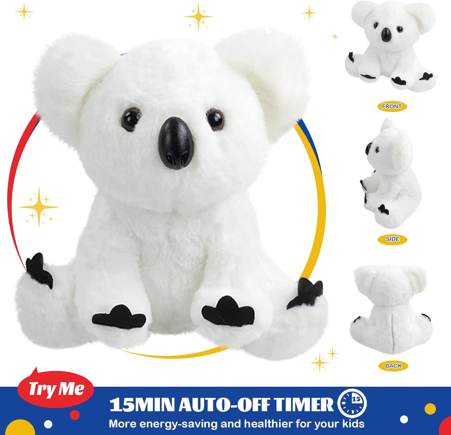 Glow Guards Musical Light up White Koala Stuffed Animal LED Singing Wildlife Soft Plush Toy with