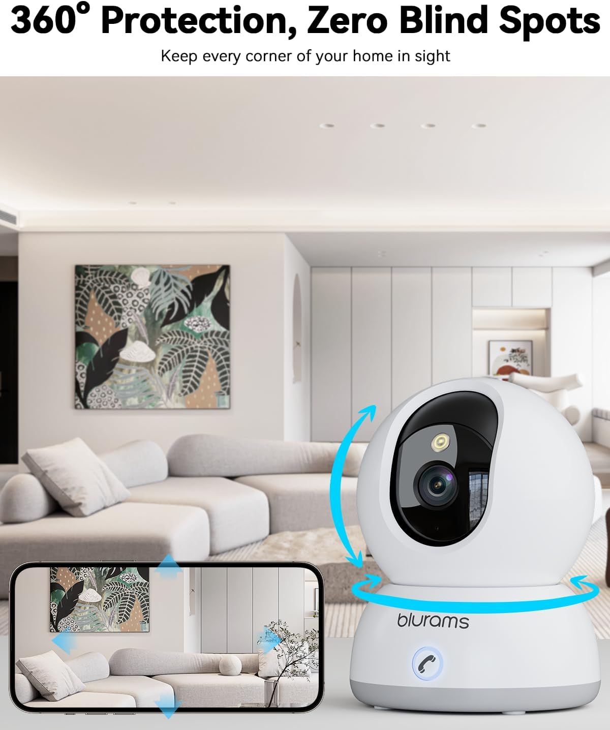 blurams Pet Camera 4K, 8MP Indoor Cameras for Home Security with One-Touch Call, Color Night