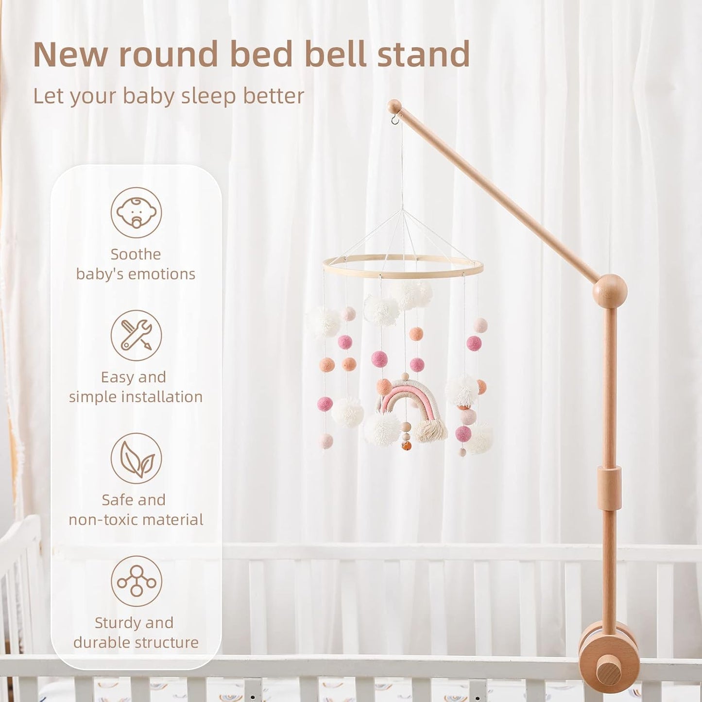 Baby Crib Mobile Arm - Wooden Baby Mobile Crib Holder 31 inch for Mobile Hanging Baby Crib