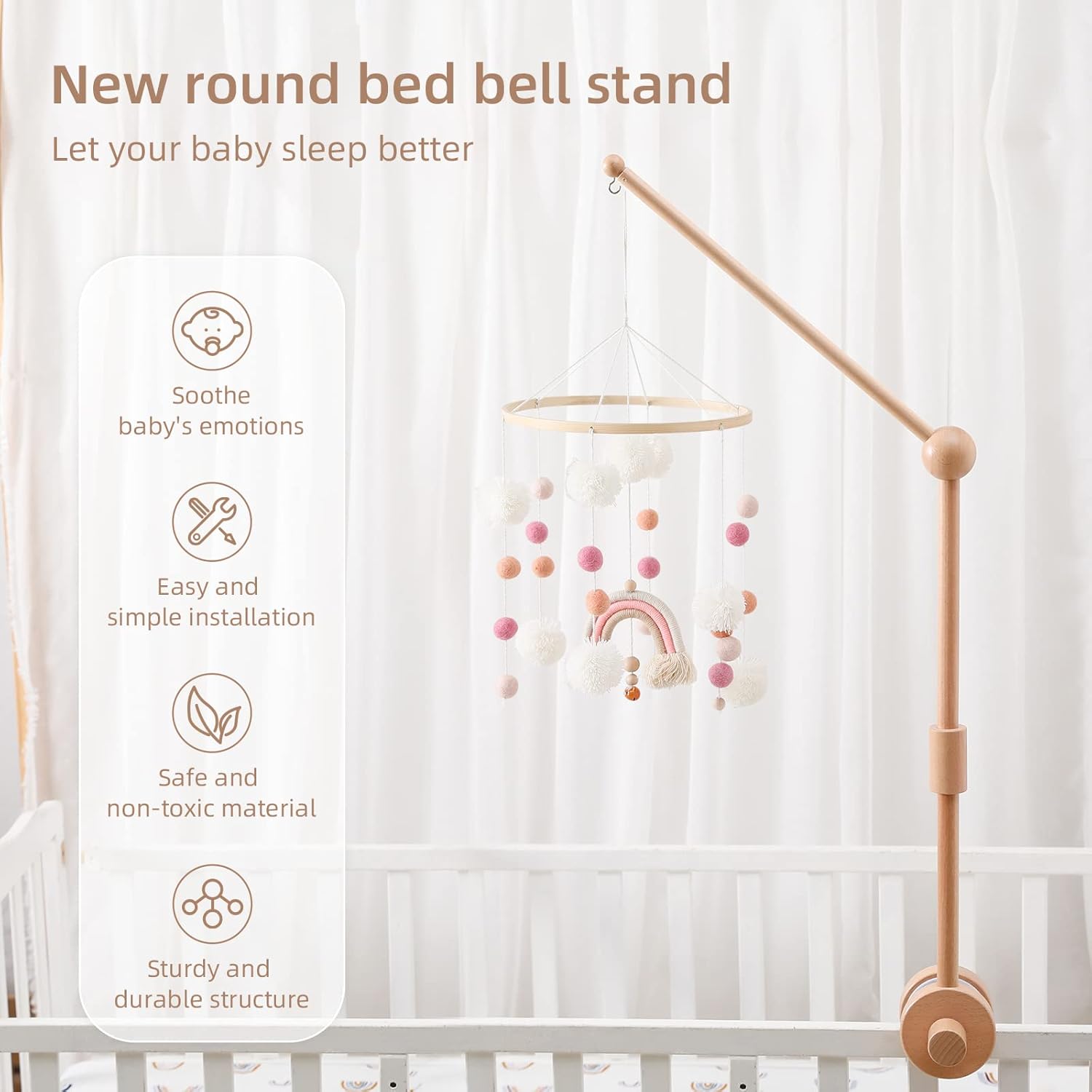 Baby Crib Mobile Arm - Wooden Baby Mobile Crib Holder 31 inch for Mobile Hanging Baby Crib