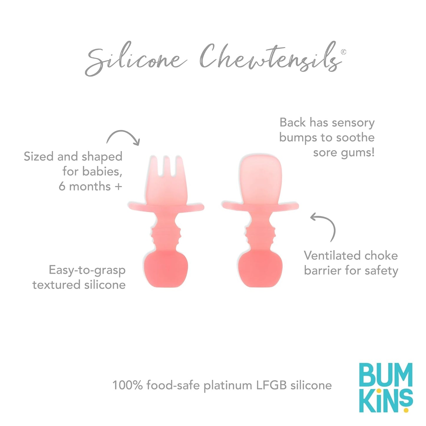 Bumkins Baby Utensils Set, Chewtensils Silicone Spoons for Dipping, Self-Feeding, Baby Led Weaning