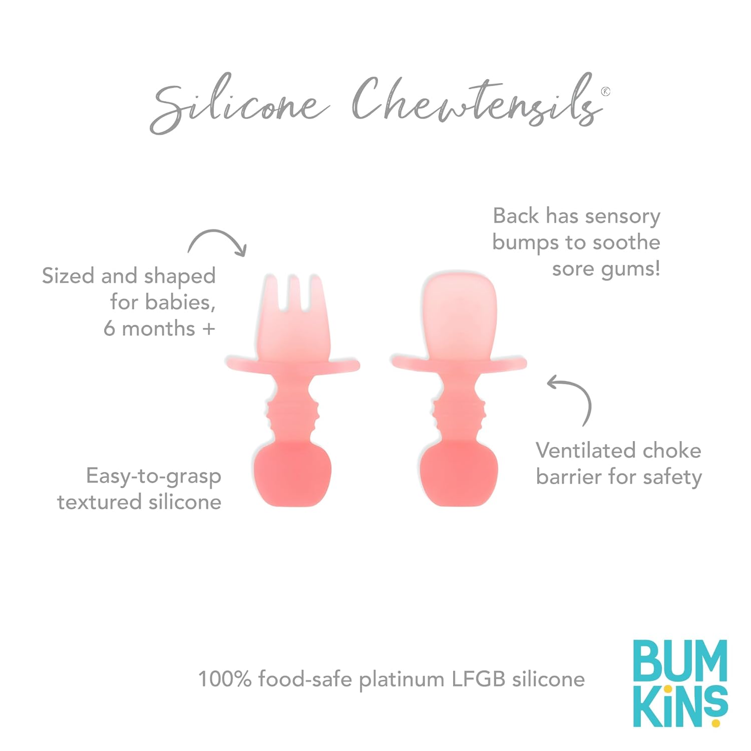 Bumkins Baby Utensils Set, Chewtensils Silicone Spoons for Dipping, Self-Feeding, Baby Led Weaning