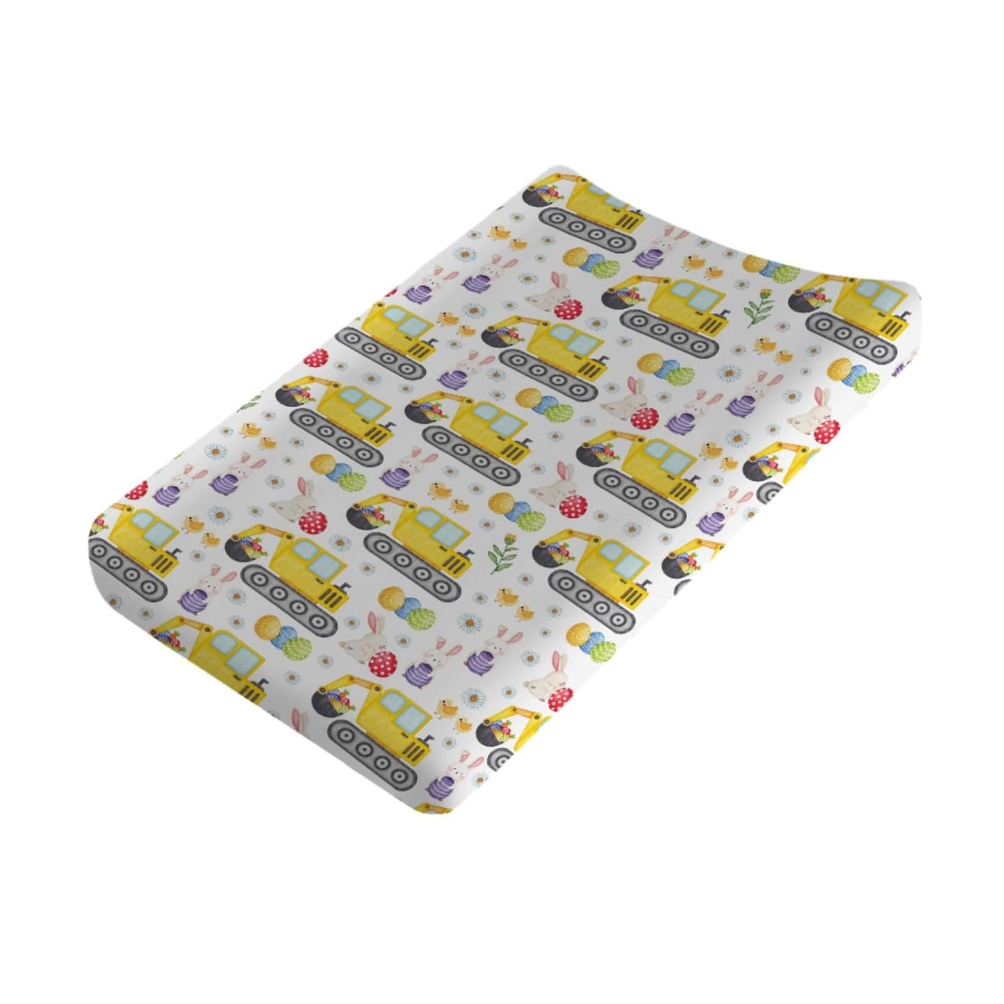 Easter Construction Trucks Changing Pad Cover Colorful Bunny Eggs Chicks Spring Floral Unisex