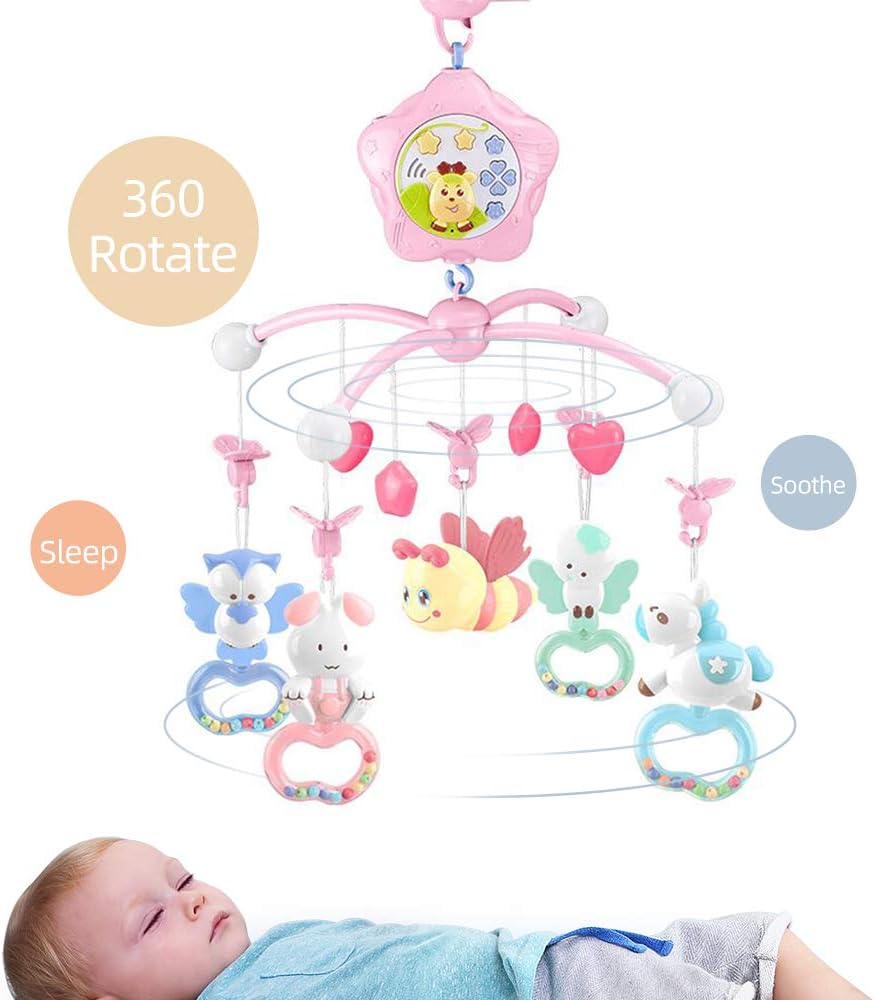 Baby Mobile for Crib with Musicial and Lights, Remote and Projection. Pack and Play Toys for Ages