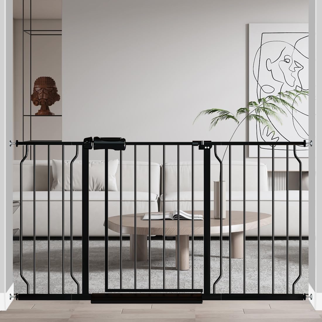 Fairy Baby Extra Wide Baby Gate Black 53-57.5 Inch Wide, Walk Through Pressure Mounted No Drill