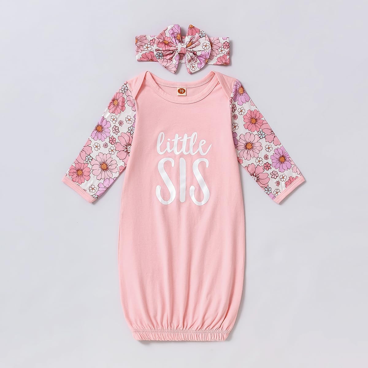 AMAWMW Newborn Baby Girl Little Sister Sleeper Gown Stripe Long Sleeve Nightgown Pajamas Gifts