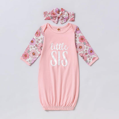 AMAWMW Newborn Baby Girl Little Sister Sleeper Gown Stripe Long Sleeve Nightgown Pajamas Gifts