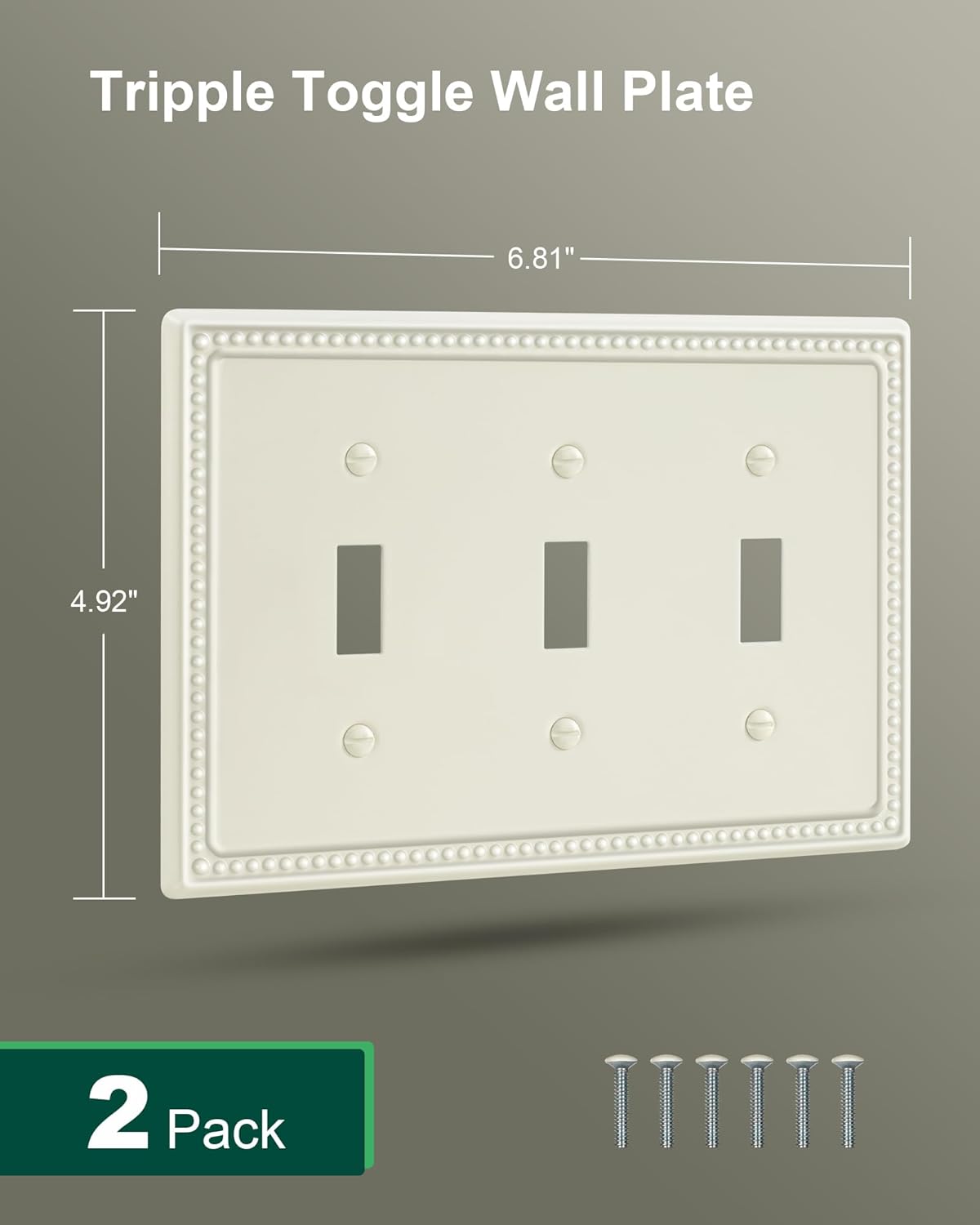 2-Pack Triple Toggle Light Switch Cover Plate, Pearls Decorative Switch Plate Covers, Light Almond