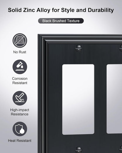 2-Pack Quad Decorator Outlet Cover Plate, Zinc Alloy Decorative Black Switch Plates and Outlet