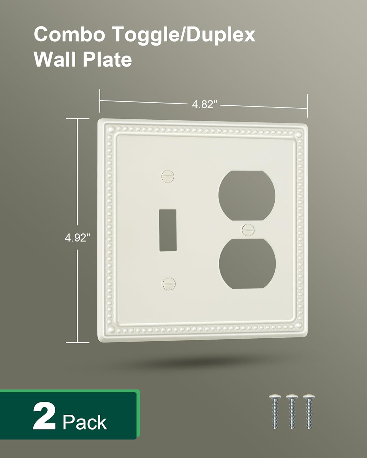 2-Pack Combo Toggle/Duplex Light Switch Cover Plate, Light Almond Metal Wall Outlet Cover Plate