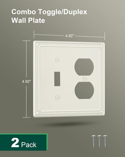 2-Pack Combo Toggle/Duplex Light Switch Cover Plate, Light Almond Metal Wall Outlet Cover Plate