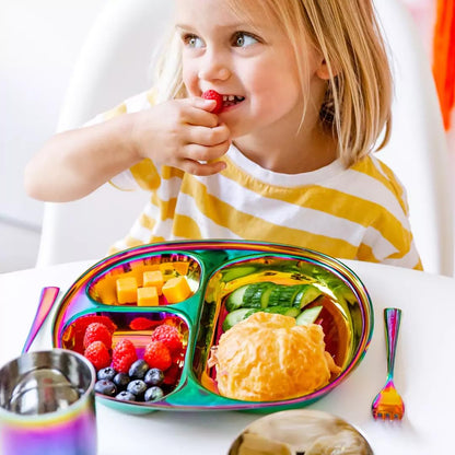 Ahimsa Stainless Steel Kids Dinnerware Set - 5 Piece Stainless Steel Toddler Plates and Bowls Set