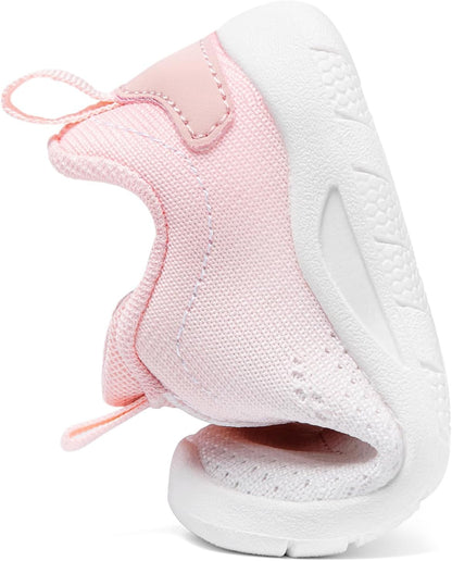 MORENDL Toddler Slip On Sneakers Baby Walking Shoes Non-Slip Breathable Unisex Pink Mesh Lace-Up