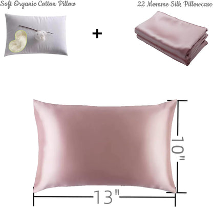 Organic Silk Baby Pillowcase with Zipper, Small 10"x13" Pillow Cover for Boys & Girls, Ideal for