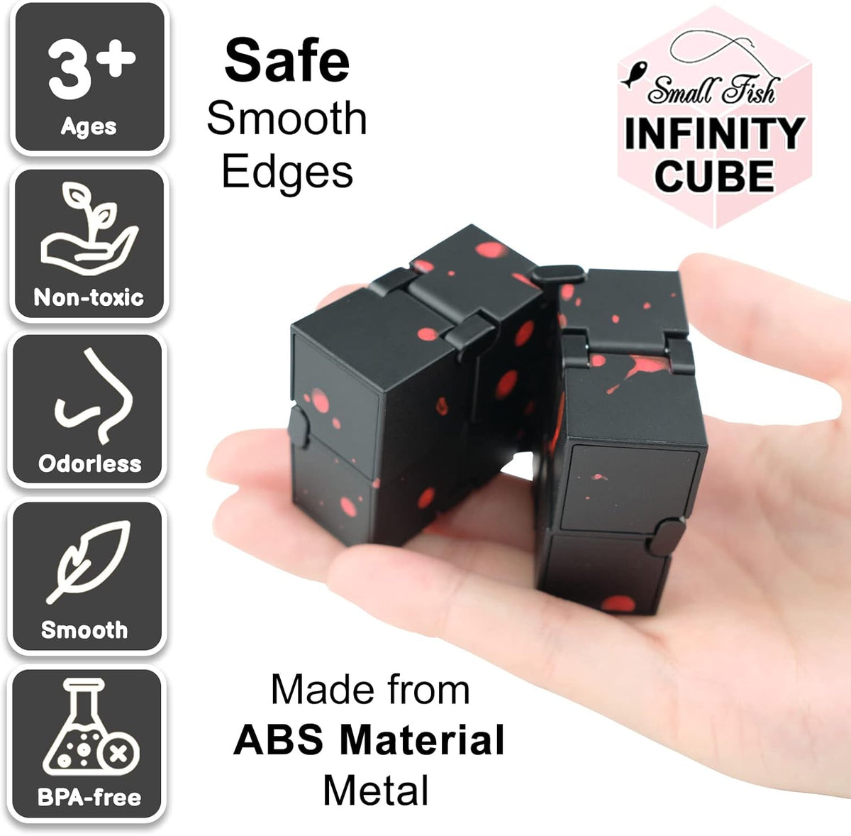 SMALL FISH Fidget Infinity Cube - Built-in Metal Never Ending Infinity Cube, Cool Sensory Infinite