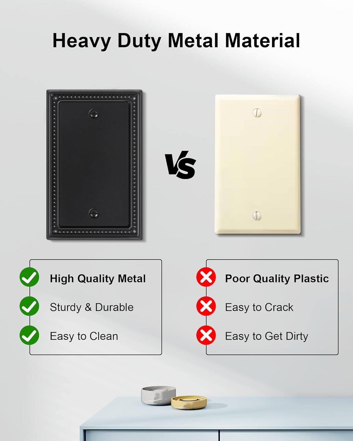2-Pack Blank Outlet Cover Wall Plate, Metal Switch Plates Outlet Covers, Black Pearls Beaded