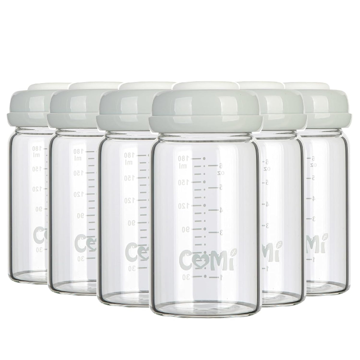 COMI Wide Neck Glass Breastmilk Collection n Storage Bottle, 6oz with Screw Ring Sealing Disk;