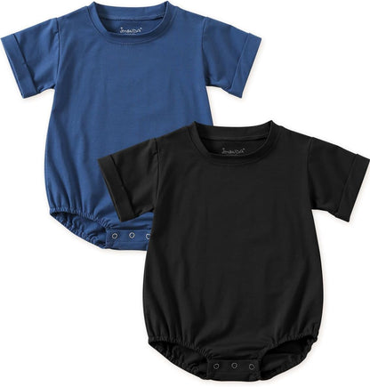 Jimonda Baby Bubble Romper Boy Girl Solid Color T-Shirt Outfits Short Sleeve Bodysuit Organic