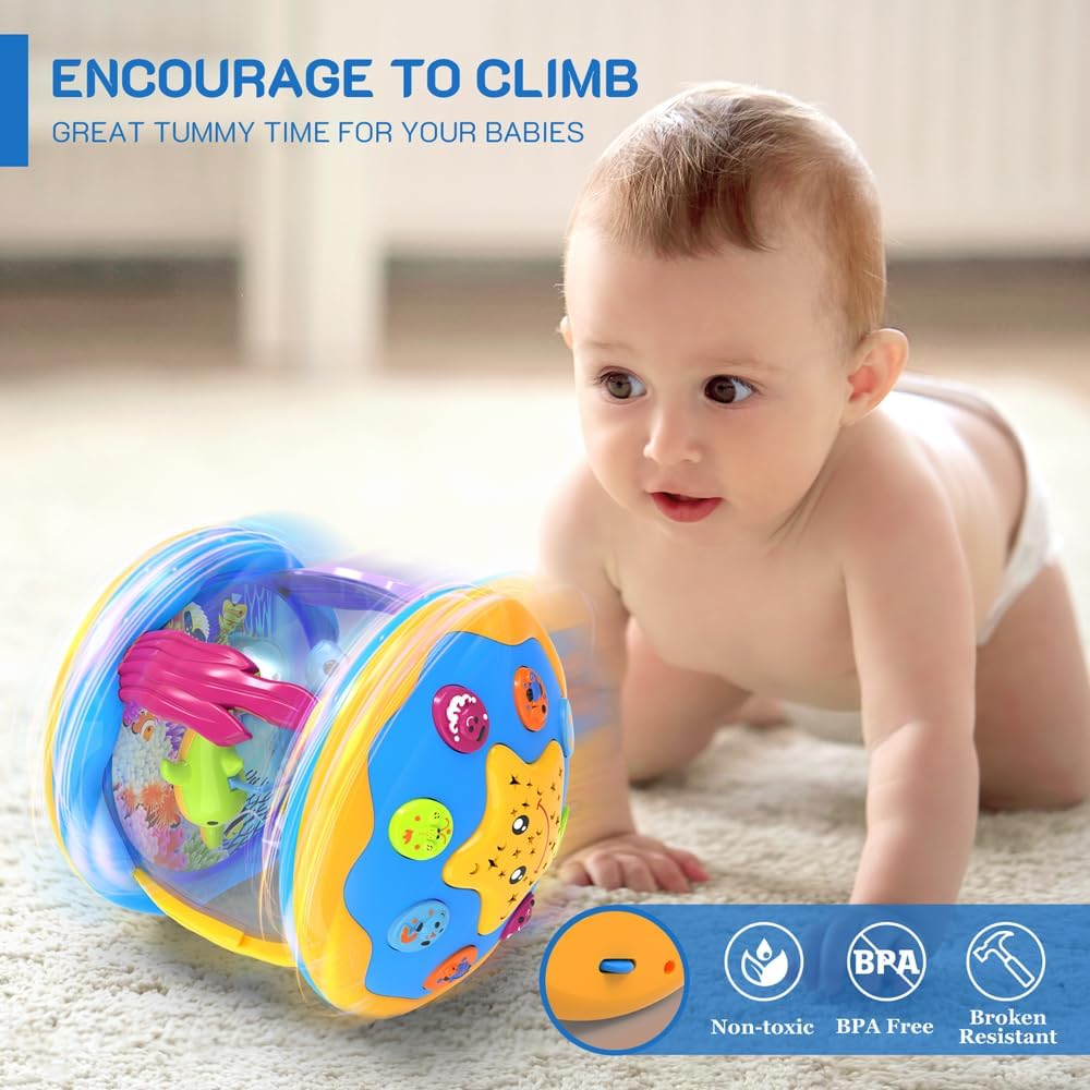Baby Toys 6 to 12 Months - Musical Projector Rotating Light Up Toys, Tummy Time for Infant 12-18
