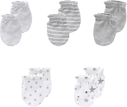 5 Pack Unisex New Born Boy Girls No Scratch Mittens Cotton Soft Baby Gloves Accessory 0-3 Months