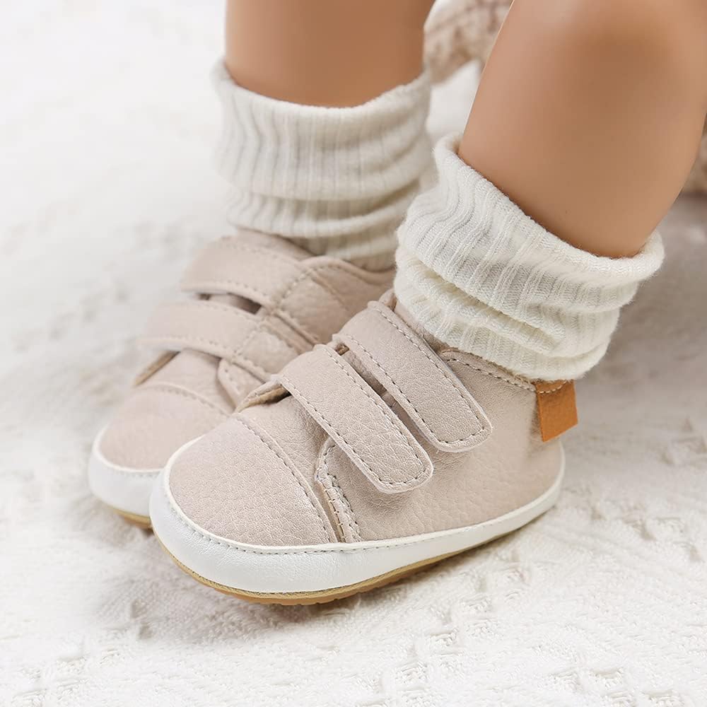 SOFMUO Baby Boys Girls High Top Ankle PU Leather Sneakers Soft Rubber Sole Infant Moccasins Newborn