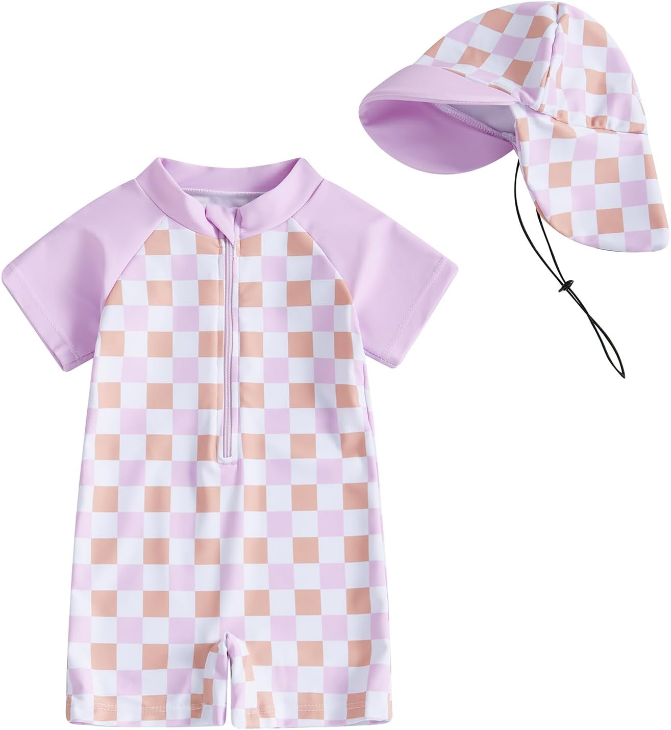 MAYUMMPY Baby Boys Girls Swimwear Casual Zipper One Pieces Rash Guard Swimsuit and Hat Beachwear