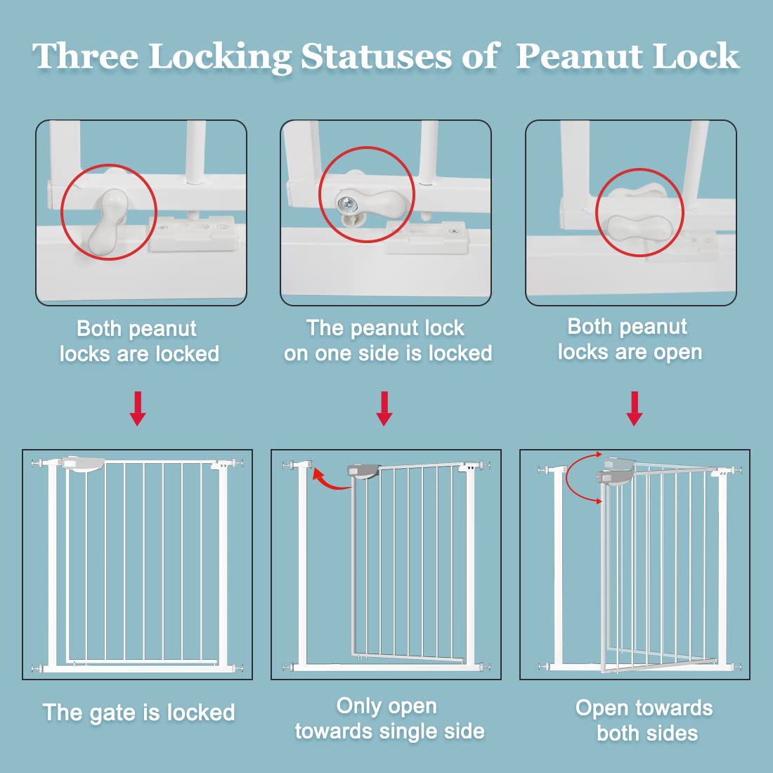 WAOWAO Triple Lock Baby Gate Extra Wide 67.32-72.04" Pressure Mounted Walk Through Swing Auto Close