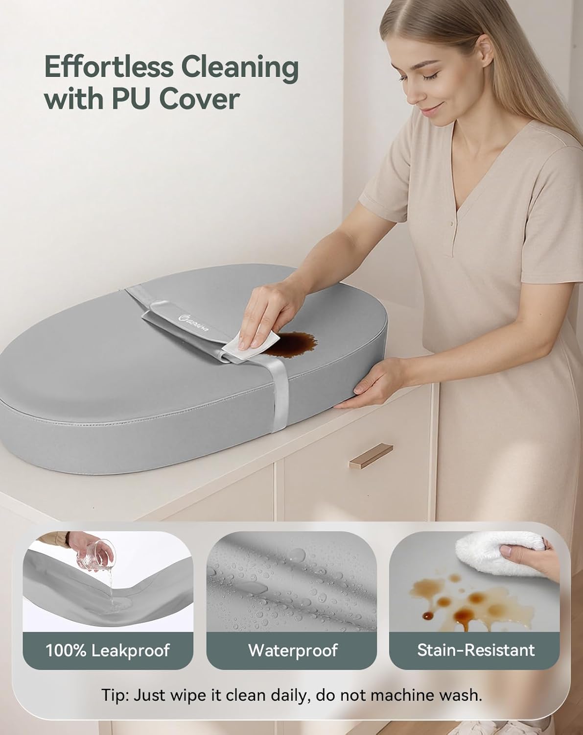 COMOMY Baby Changing Pad with Wipeable & Waterproof PU Cover, Contoured Diaper Changing Pad for