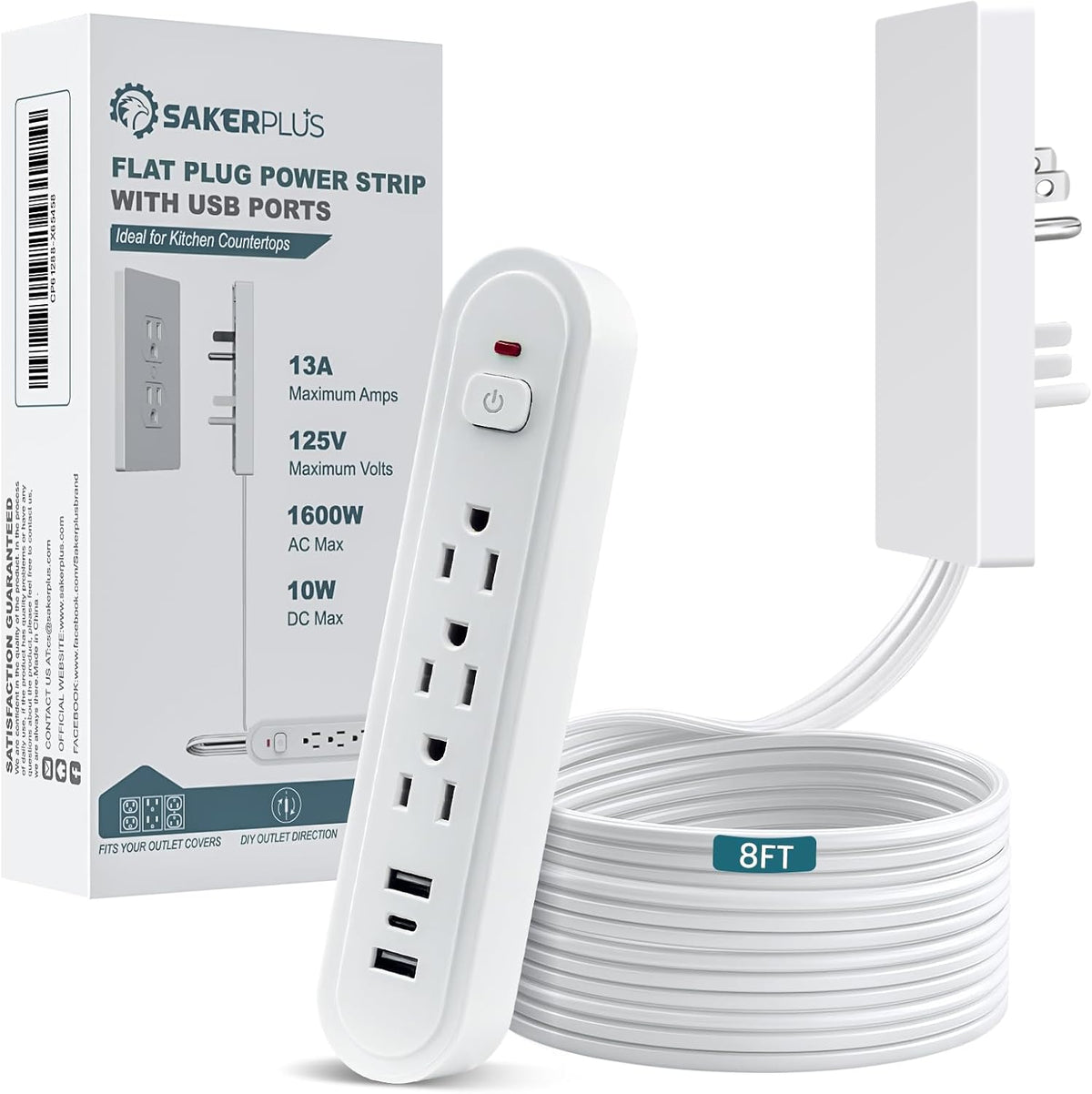 Outlet Concealer Power Strips (8ft (Multi Ports,AC,USB&Type-C))