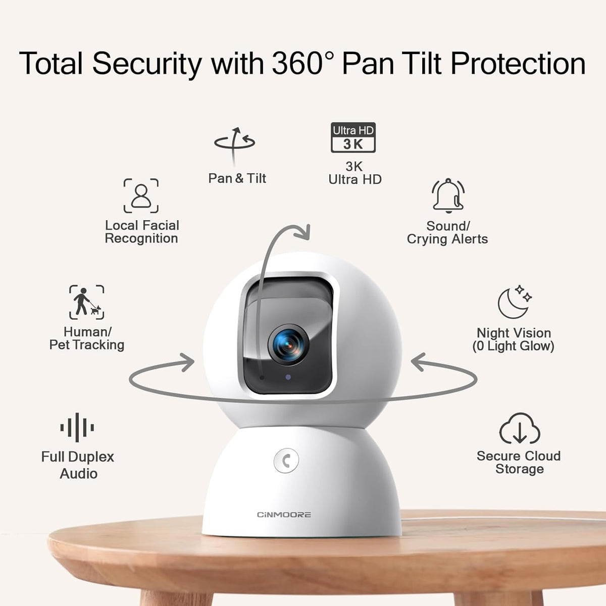 5G Security Camera Indoor, 3K Pet/Dog Camera with Speaker/Phone App, PTZ WiFi Baby Monitor Cameras