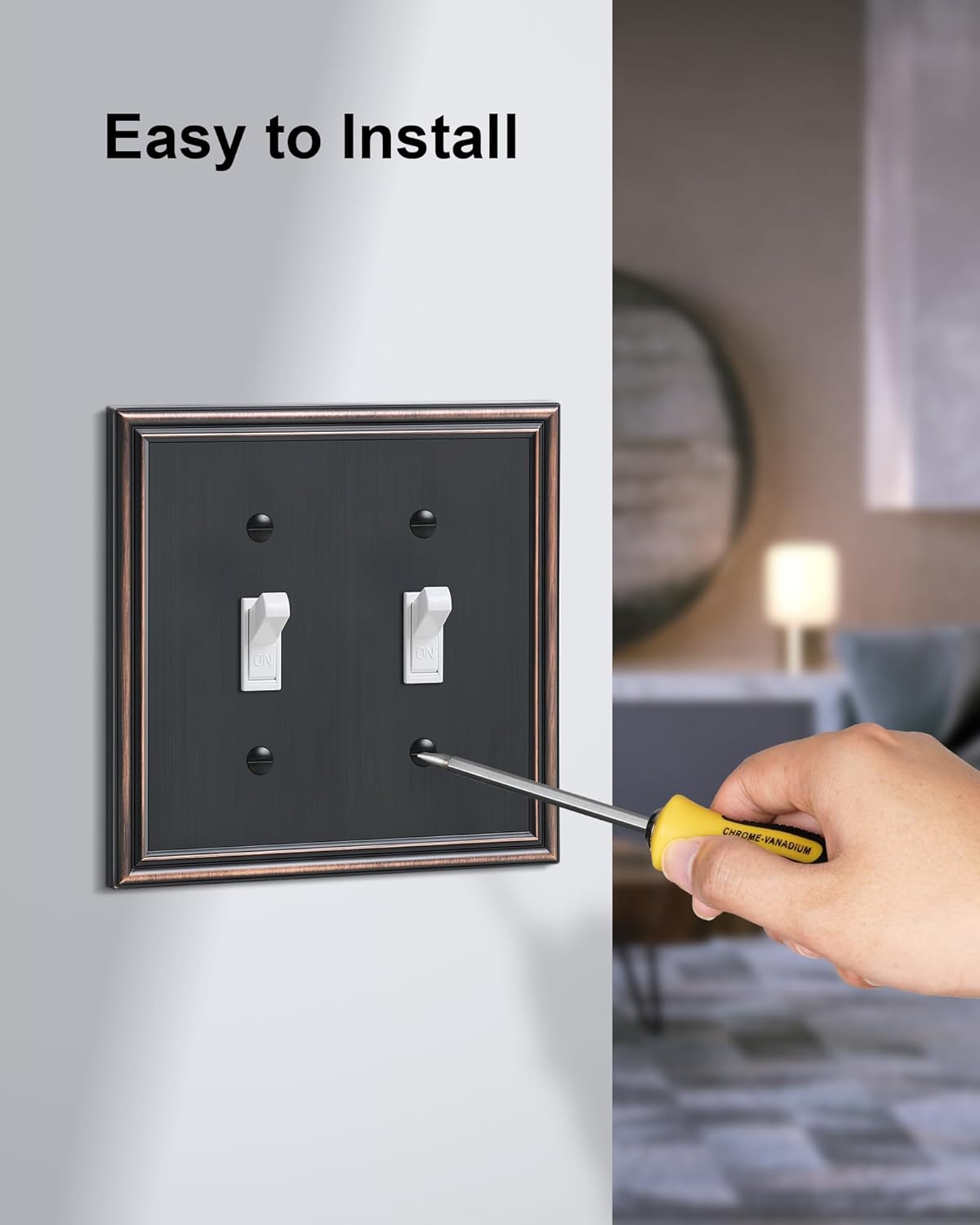 2-Pack Double Toggle Light Switch Cover Plate, Durable Solid Zinc Alloy Decorative Dual Switch