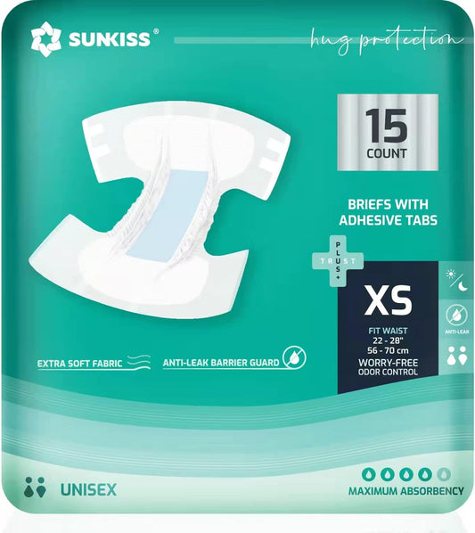 SUNKISS TrustPlus Adult Diapers with Maximum Absorbency, Unisex Disposable Incontinence Briefs with
