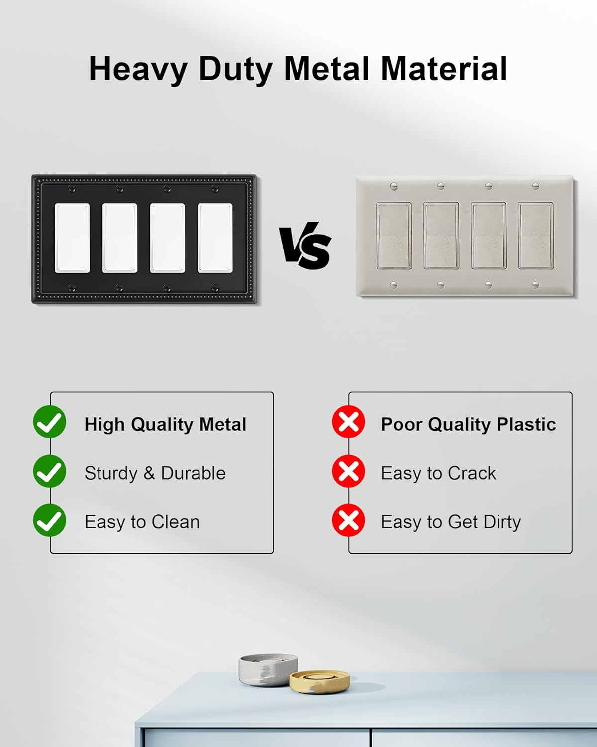2-Pack Quad Decorator Outlet Cover Plate, Black Pearls Decorative Switch Plates and Outlet Covers