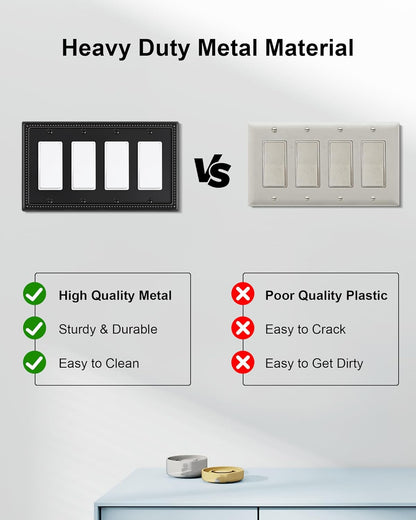 2-Pack Quad Decorator Outlet Cover Plate, Black Pearls Decorative Switch Plates and Outlet Covers