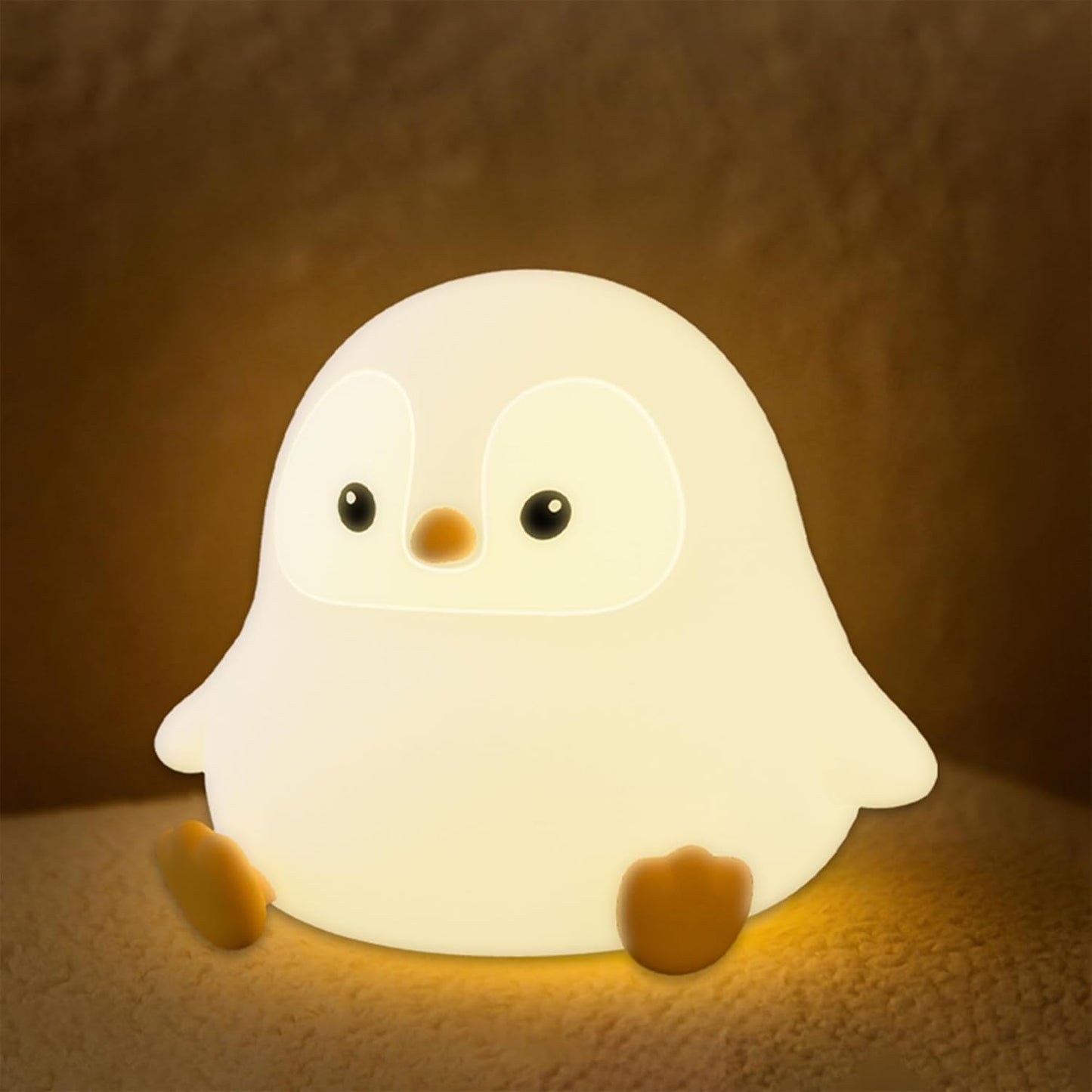 UNEEDE Sitting Penguin Night Light with Removable Floppy Bunny Ears - Silicone Touch Lamp, USB