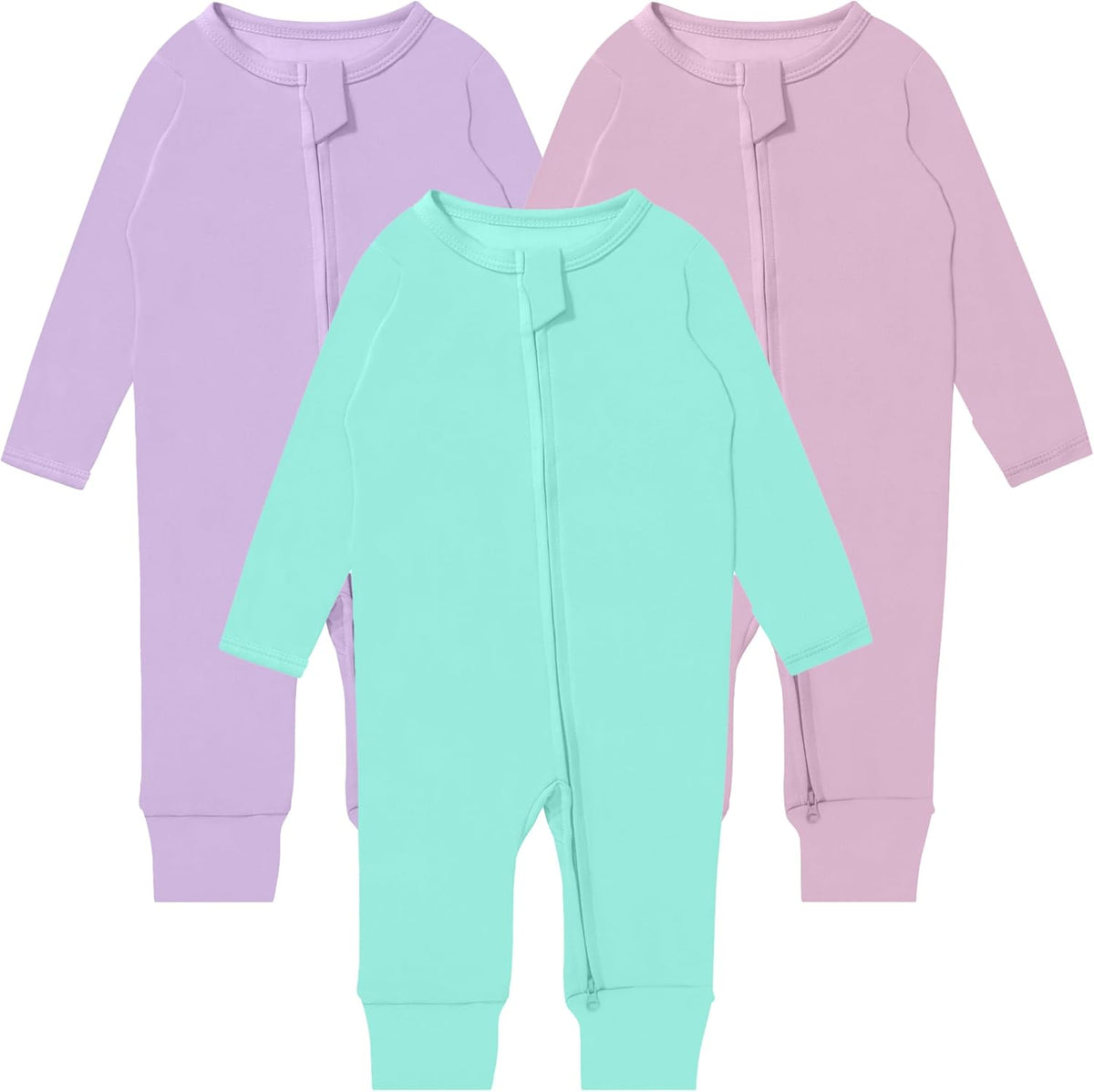 GUISBY Long Sleeve Cotton Pajamas Footless Baby Bodysuits with Zipper and Mittens 3-Pack for Boys